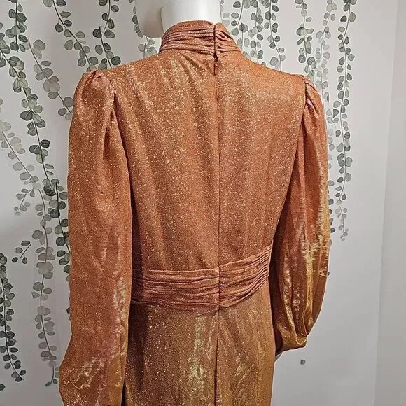 Mac Duggal Bishop Sleeve High Neck Dress Sz 12 - Picture 5 of 11